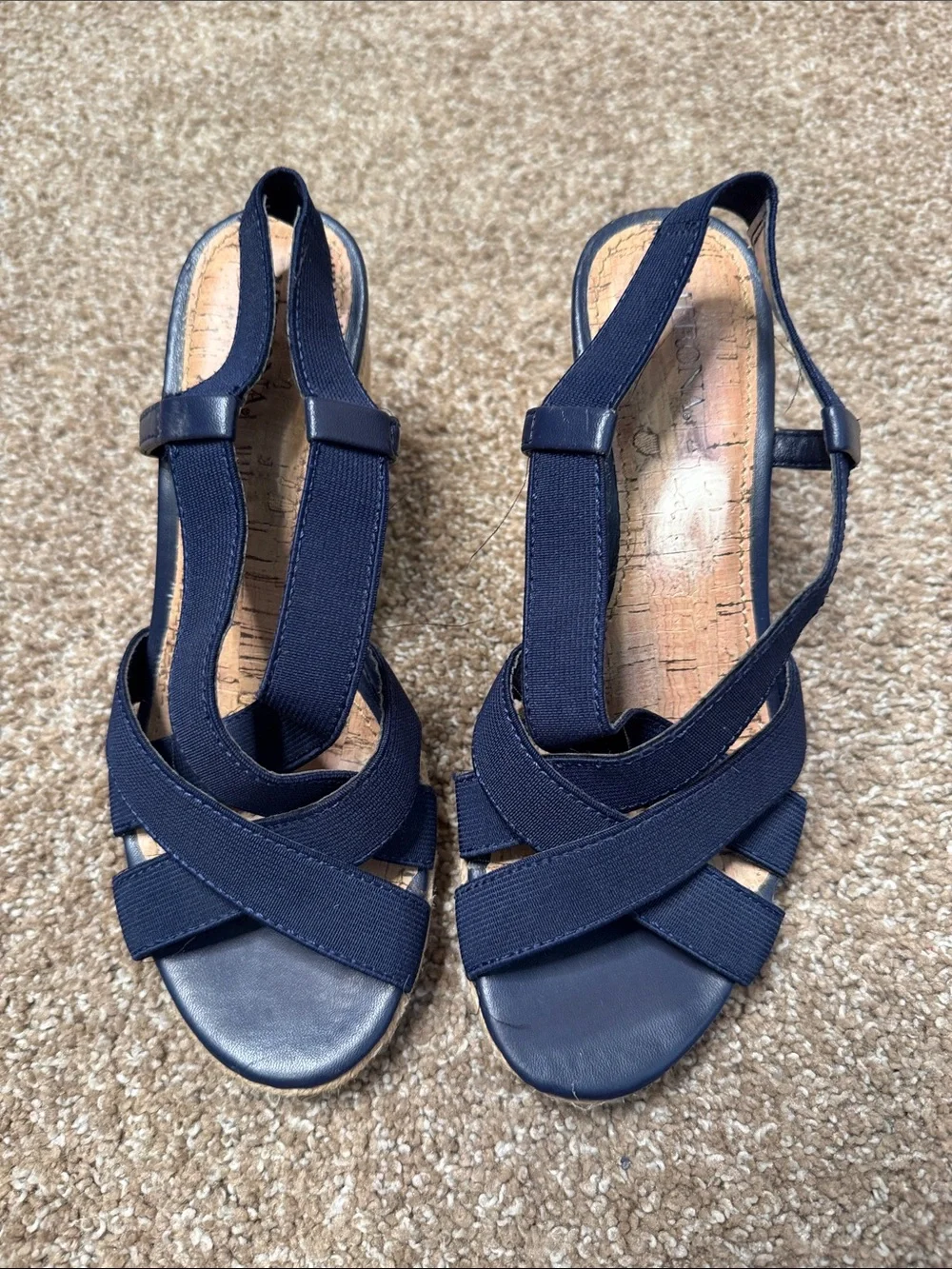 Merona  Navy Blue Espadrille Wedge Strappy Slingback Sandals SZ 5.5 summer
